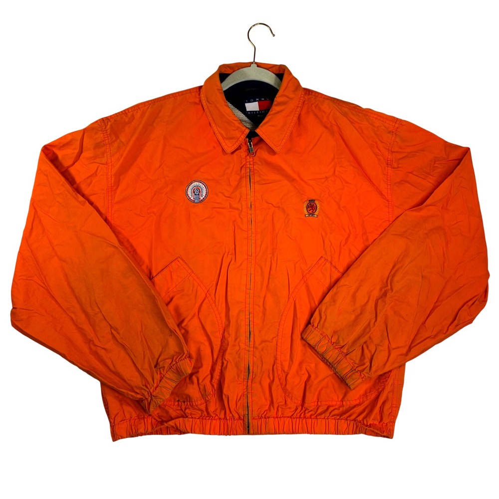 Tommy Hilfiger Vintage Orange Windbreaker Full Zip Mesh Lined Jacket Mens Medium